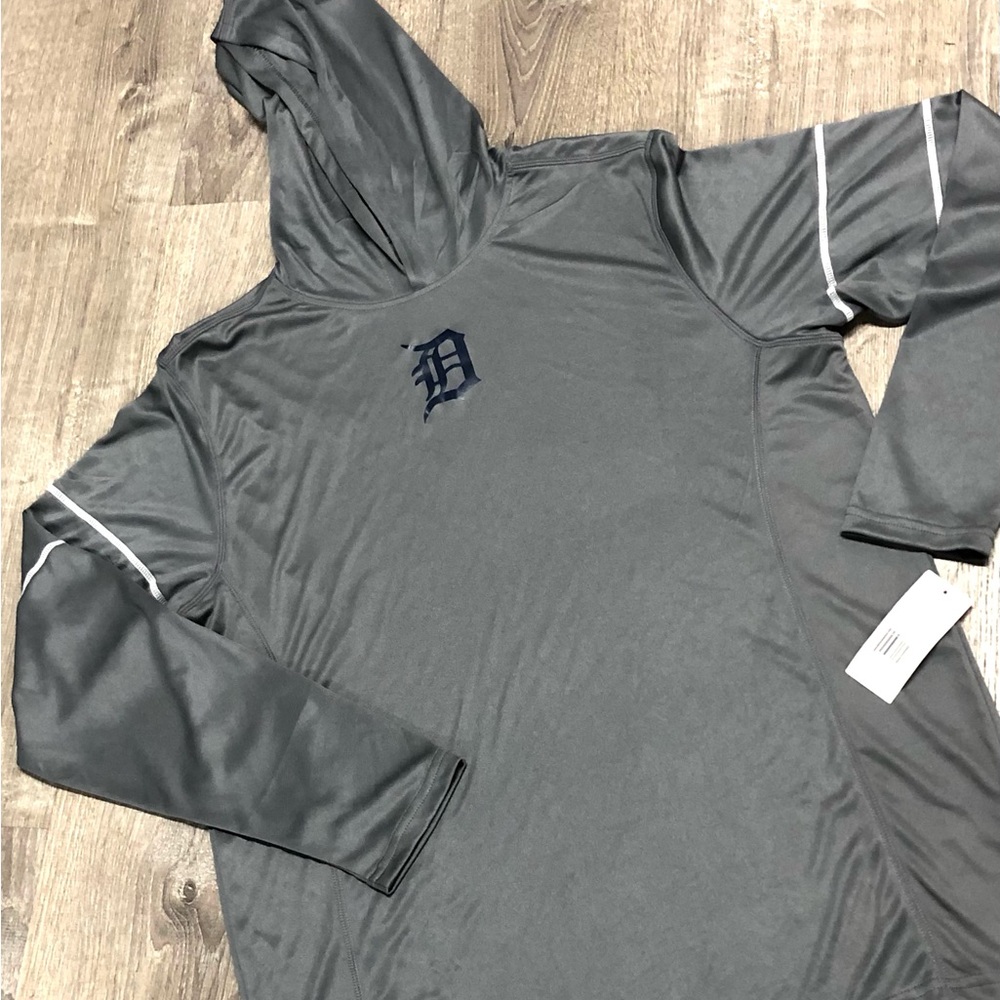 Gray Hooded Performance Pullover with Navy Detroit Tigers logo